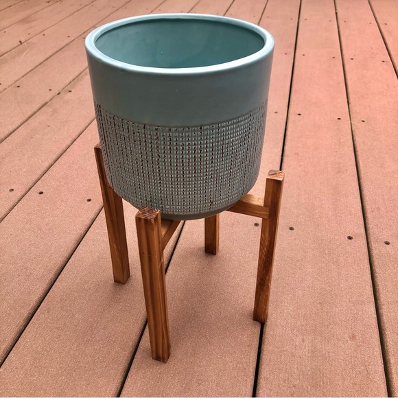 Distressed Blue Indoor Plant Pot with Stand - Picture 8 of 11